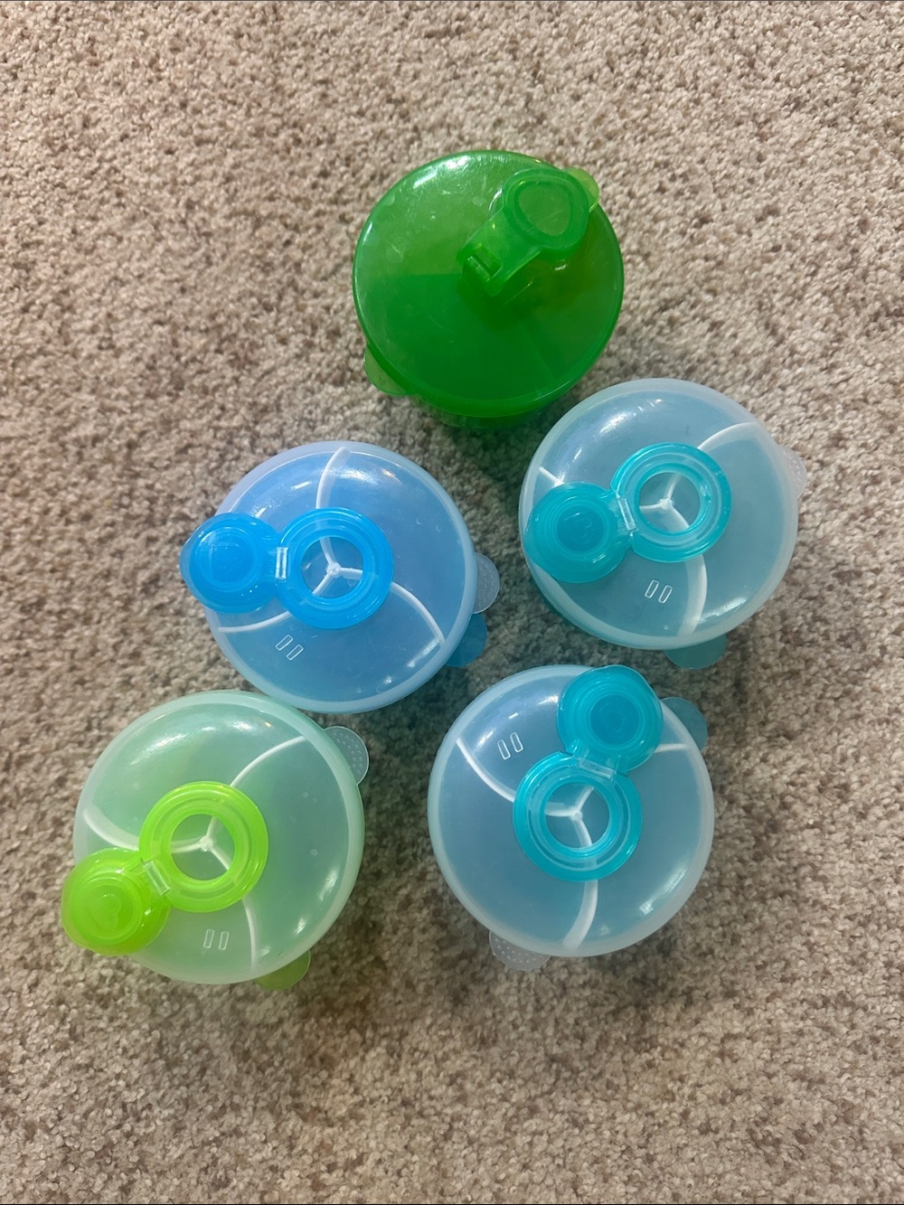Set of 5 Colorful Plastic Formula Containers